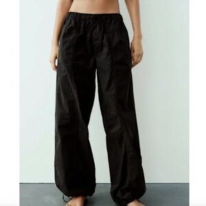Zara Black Wide Leg Parachute Pants